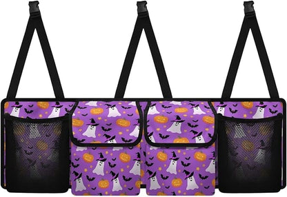 Purple Halloween Print Car Trunk Organizer Hanging Auto Back Seat Storage with 4 Pockets Car Interior Accessories for SUV MPV Hatchback Crossover Minivan Truck