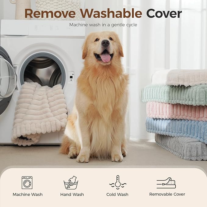 Orthopedic Dog Bed for Medium Dog, Waterproof Pet Bed,Non-Slip Bottom and Egg-Crate Foam with Removable Washable Cover Crate Bed,Cream,30"x20"x3"
