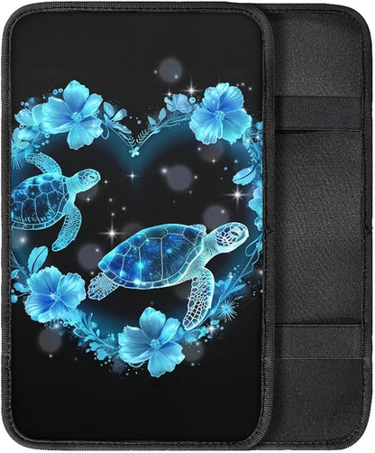 Blue Sea Turtle Vehicle Armrest Covers Car Center Console Cushion Pad Middle Storage Organizer Pad Universal Style Car Interior Thanksgiving Decor