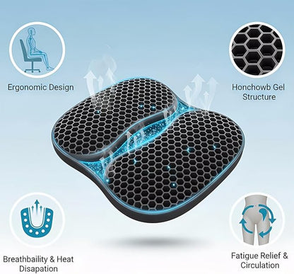 masteymoh Foldable Seat Cushion for Travel, Honeycomb Gel Cushion with Zipper & Handle, Portable Silicone Gel Seat Cushion for Cars, Honeycomb Butt Pillow 15.8 x 13.3 x 1.4 Inches (1 in Black)