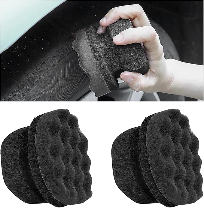 2 PCS Tire Dressing Applicator Pads, Reusable Hex Grip Tire Shine Applicator Polishing Sponge Pads, Wheel Tire Shine Detailing Foam for Most Vehicles, Car Accessories (Black, 4.33")