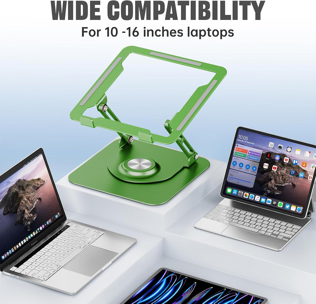 Laptop Stand for Desk, Adjustable Computer Stand with 360° Rotating Base, Ergonomic Laptop Riser for Collaborative Work, Foldable & Portable Laptop Stand, fits for All 10-16" Laptops