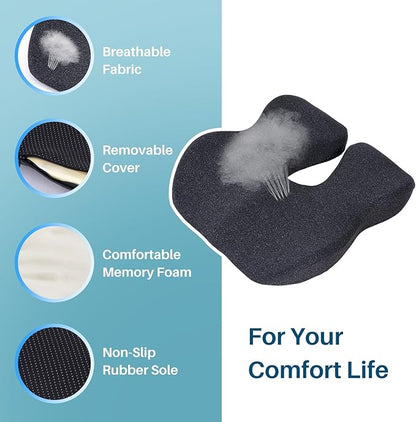 Memory Foam Car Seat Cushion for Driving, Sciatica Pain Relief, Wedge Truck Seat Cushion for Long Sitting, Adult Booster Cushion for Car, Truck, Desk, or Wheelchair (Darkgray)