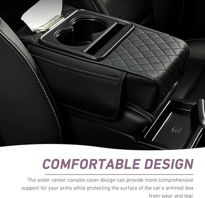 Car Armrest Box Mat, Car Console Organizer with Center Console Cup Holder, 13.78 x 7.87 x 3.15 in Armrest Pad, Universal for Most Vehicles (Black)
