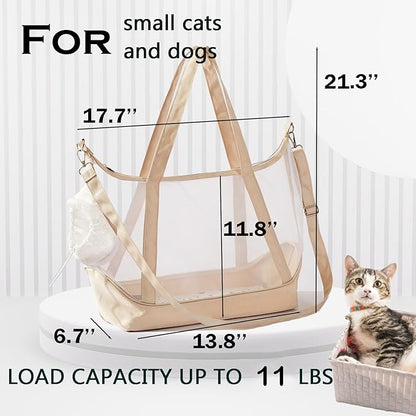 Vinqki Visible Comfort Cat Sling Carrier for Small Cats 3-8lb,Mesh Dog Sling for Small Dogs and Cats-Light & Breathable Cat Carrier Pouch,Soft Puppy Purse with Adjustable Shoulder Strap(Beige)