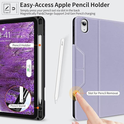 H HOLIMET Case for iPad Air 11 inch 2025 (M3)/2024 (M2) /iPad Air 5th Generation 2022/iPad Air 4th Generation 2020 10.9 Inch with Pencil Holder Shockproof Protective Cover Vegan Leather (Purple)