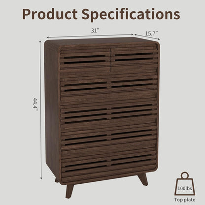 3 Piece Bedroom Set, Tall Dresser and Nightstand Sets for Bedroom, Fluted 6 Drawer Dresser and Nightstand Set of 2, Wood Chest of Drawers Storage Organizer Cabinet Set, Dark Walnut