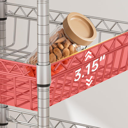 6 Shelves Storage Shelf Wire Closet Bathroom Organizers Metal Pantry Kitchen Garage Shelving Unit Laundry Room Organization Home Rack Net Basket Silver with Wheels 14" Dx14 Wx64.8 H