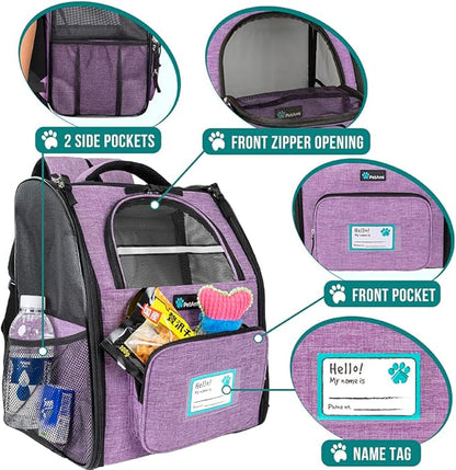PetAmi Dog Backpack Carrier for Small Large Cat, Pet, Puppy, Ventilated Pet Hiking Backpack Travel Bag, Airline Approved Cat Backpack Carrier, Camping Biking Dog Bag Up to 18lbs Pet, Purple