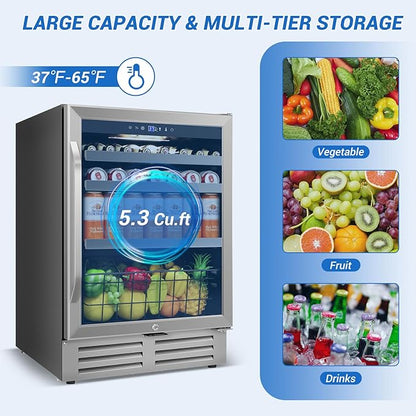 24" Beverage Refrigerator Undercounter | 180 Can Capacity | Built-In