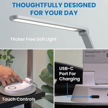 Mount-It! LED Desk Lamp with Wireless Charger and USB-C Charging Port, Dimmable