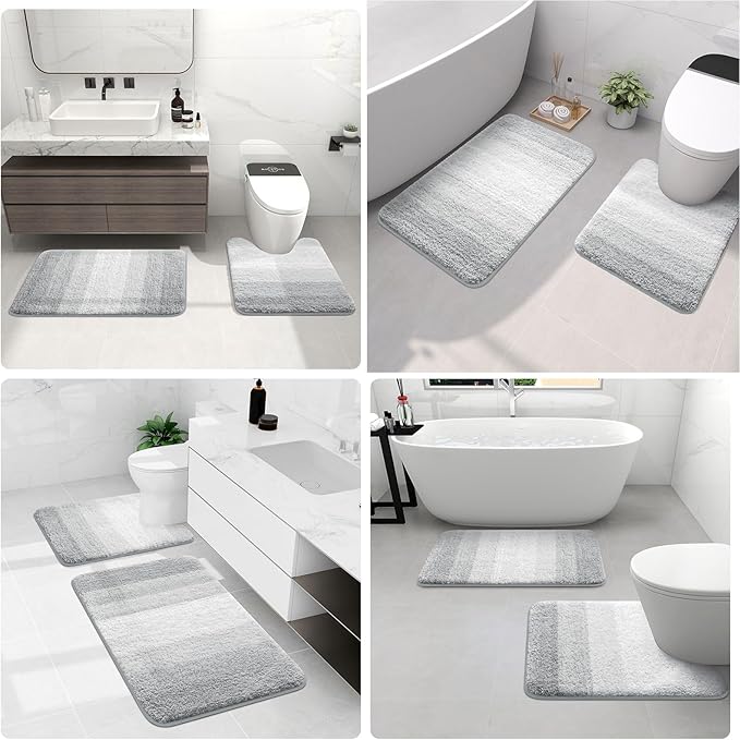 Arotive Microfiber Bathroom Rugs, Shaggy Soft and Absorbent Bath Rug, Non-Slip, Thick Plush Machine Washable Dry Bath Mats for Bathroom, Tub and Shower, 47x24, Light Grey, Rectangular