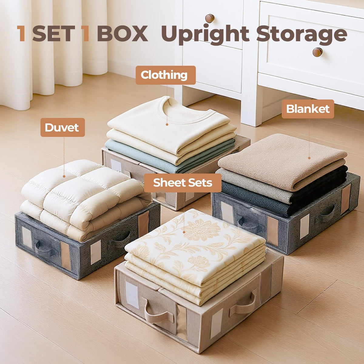 8Pack Sheet Organizers and Storage - King/Queen Size Sheet Storage Organizer with Window, Foldable & Dustproof Sheet Organizer for Linen Closet for Summer Blankets & Sheet Sets,Grey