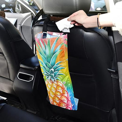 ALAZA Hanging Car Trash Bags Garbage Bag Trash Can for Back Seat Small Colorful Pineapple Washable Storage Bag Retractable 2 Pack