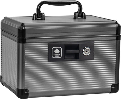 Medicine Lock Box with Key, Alluminum Alloy Box for Medication,First Aid Box with a Removeable Tray to Store Medicines & Pills for Home,Black 10 * 6.89 * 6.89 Inch