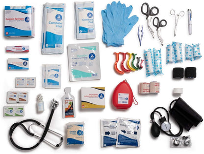 Scherber First Responder Fully-Stocked Professional Essentials EMT/EMS Trauma Kit | HSA/FSA Approved | Reflective Bag w/8 Zippered Pockets & Compartments & 200+ First Aid Supplies - Orange