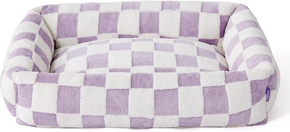 LE SURE Cute Dog Bed for Large Dogs - Washable Pet Beds,Cozy Rectangle Orthopedic Sofa with Jacquard Shaggy Plush & Anti Slip Bottom,36x27x8inches