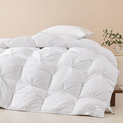 SNOWMAN Premium Down Comforter Cal King Size, Luxurious All Season Duvet Insert with Cotton Blended Fabric, Pinch Pleat Design Hotel Bedding Comforter (White,108"x98")