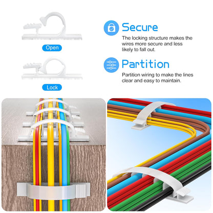 XHF 30pcs Adhesive Cable Wire Clips Kit White, Outdoor Cable Management Wire Organizer Cord Holder for Under Desk, Car, Wall, TV PC Ethernet Cable