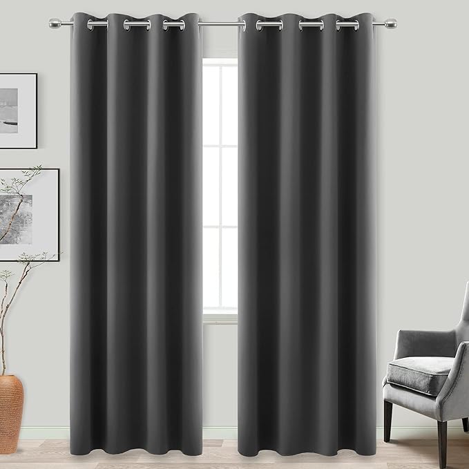 KOUFALL 95 Inch Blackout Curtains, Grommet Thermal Insulated Satin Polyester