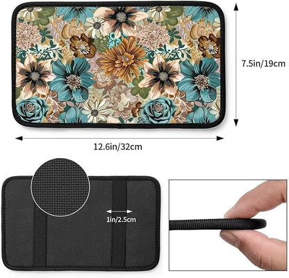 Car Center Console Cover Vintage Floral Auto Armrest Padded Armrest Cushion Leaf Brown Retro Easy Install for SUV Sedan Cars Comfort Protection for Most Vehicle, SUV, Truck, Sedans