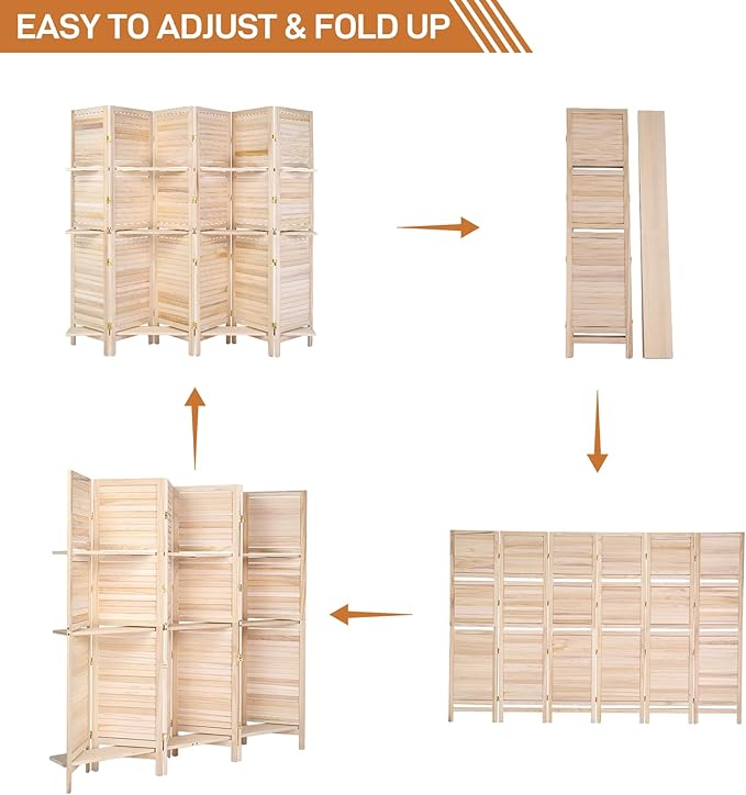 Bonnlo 6 Panels Wood Room Divider