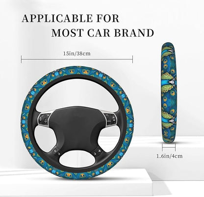 Peacock Feather Painting Universal Fit Steering Wheel Cover for Car, Truck, and SUV, Durable Steering Wheel Protection