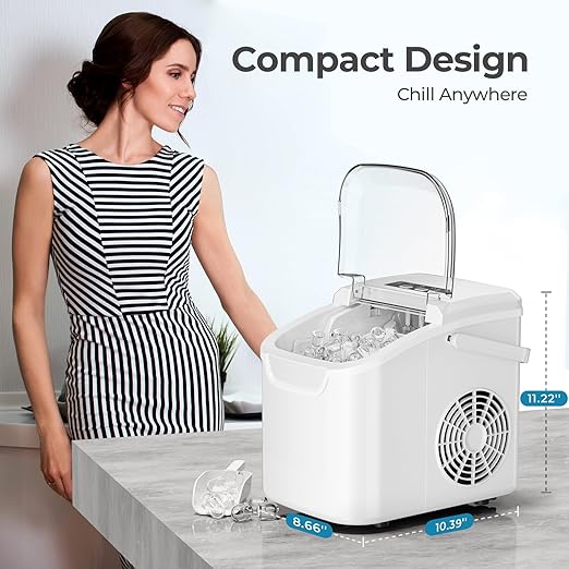 Countertop Ice Maker Machine, 8 Ice Cubes in 6 mins, 26lb/Day Ice