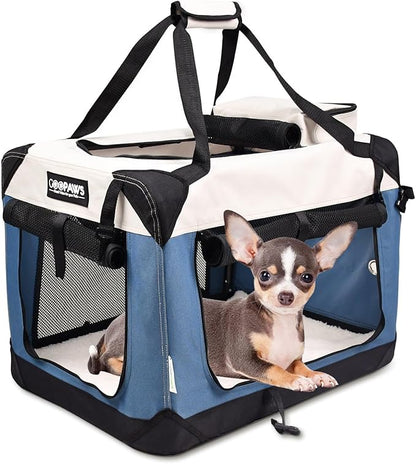 JESPET Soft Dog Crates Kennel for Pets, 3 Door Soft Sided Folding Travel Pet Carrier with Straps and Fleece Mat for Dogs, Cats(6-Lake Blue, Small(24" L x 16.5" W x 16.5" H))