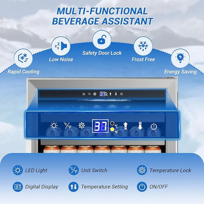 24" Beverage Refrigerator Undercounter | 180 Can Capacity | Built-In