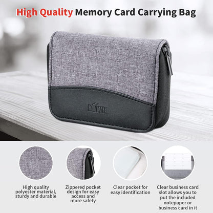 AWS Memory Card Case Holder: 28 Slots for 24 SD SDXC SDHC + 4 CF XQD - Portable Organizer with Labels - Grey