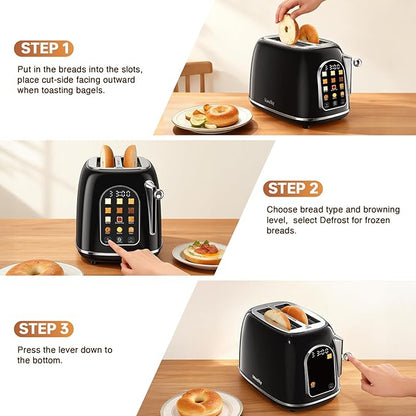 Mecity Toaster 2 Slice, Touch Screen Wide Slot Retro Toaster
