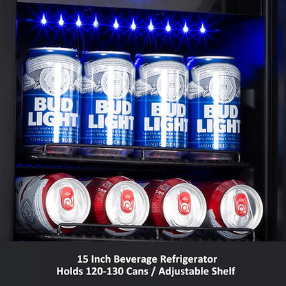 15'' Beverage Refrigerator and Beer Fridge Under Counter Built-in or