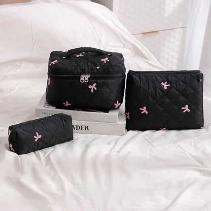uekeboag Large Travel Quilted Makeup Bag for Women, Floral Cotton Cosmetic Bag, Coquette Aesthetic Floral Toiletry Organizer Bag
