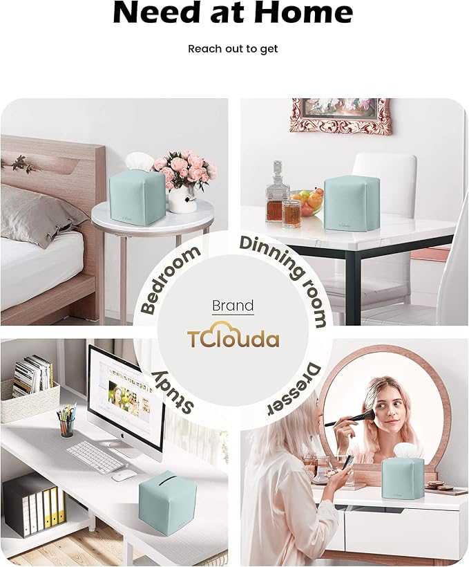Tclouda Tissue Box Cover for PU Leather, Modern Simple Solid Color Holder Square Tissue Bag, Ideal for Bathrooms,Office,Car,Outdoor Tent,Dining Table,5"X5"X5", Single Sky Blue