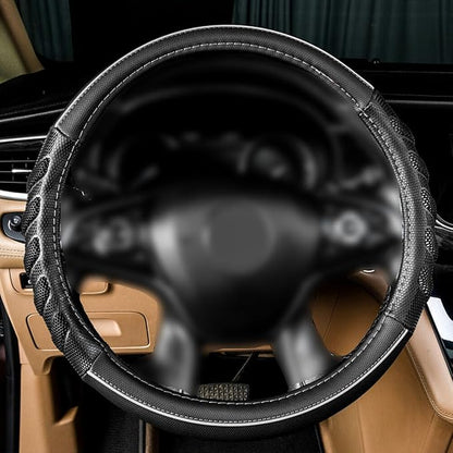 Flying Banner car Steering Wheel Cover Faux Leather Massage Universal fit 3D Honeycomb Hole Anti-Slip Sporty 15 Inches (Grey Black)