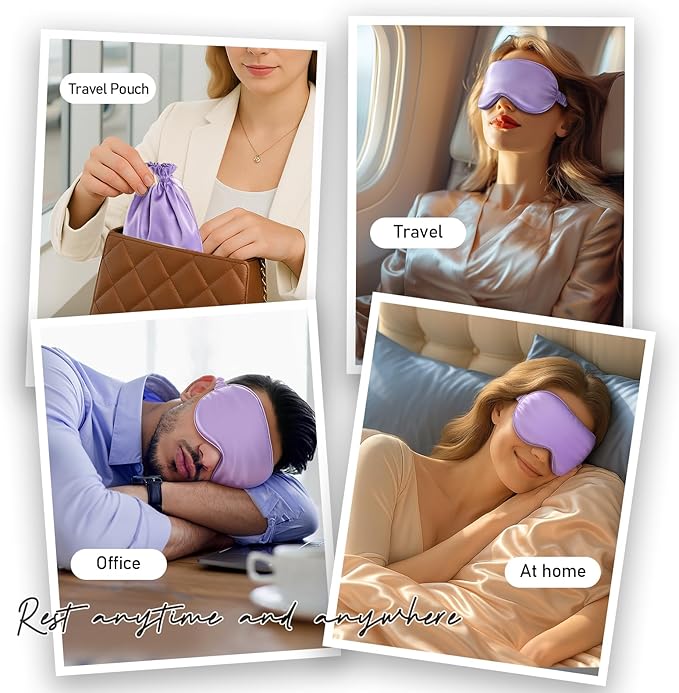 Umisleep 100% Pure Mulberry Silk Sleep Mask, 22 Momme 6A Soft & Smooth Fibers, Breathable Eye Mask for Women & Men, Better Light Blocking Sleeping Mask with Travel Pouch, Adjustable Blindfold, Purple