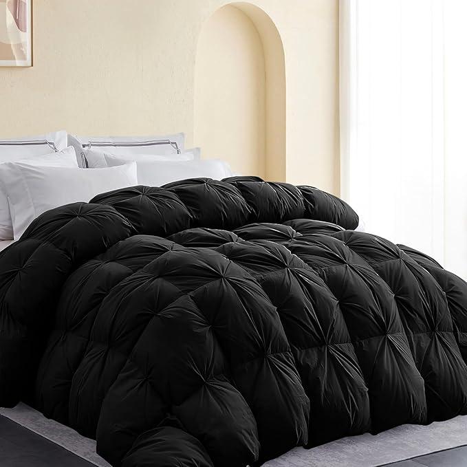 SNOWMAN Premium Down Comforter Queen Size, Luxurious All Season Duvet Insert with Cotton Blended Fabric, Pinch Pleat Design Hotel Bedding Comforter (Black,90"x90")