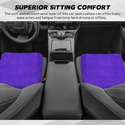 wuyaoyao Sheepskin Car Seat Cushion, Soft Comfort Fur Wool Car Seat Covers, Winter Warm Auto Front Seat Cushion Pad, Fuzzy Seat Bottom Protector Universal for Vehicle Office Chair (Purple)