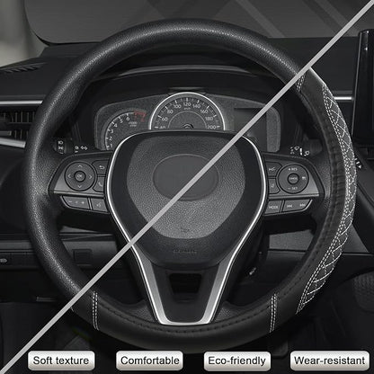 West Llama Customized Auto Car Steering Wheel Cover for Toyota Rav4 Corolla Camry Highlander (Diamond Quilted-Black+Gray-Standard Size)