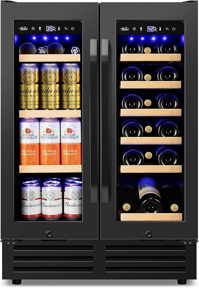 24" Black Dual Zone Wine & Beverage Refrigerator | Under Counter Built-In or