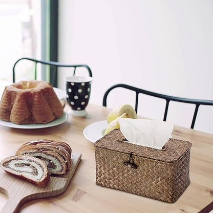 Sumnacon Tissue Box Cover Large Rectangle Tissue Box Seagrass Tissue Box Holder Woven Tissue Holder Decorative Tissue Cover for Bathroom Tissue Box Cover Rectangular for Home Office Table Coffee
