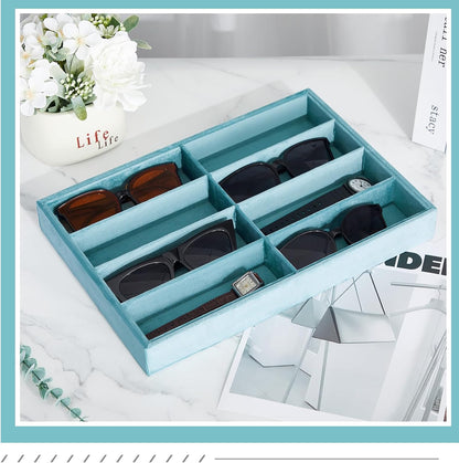 Amylove 2 Pcs Sunglass Organizer Trays Glasses Stackable Jewelry Trays Sunglass Organizer Display Box(8 Grids,Light Blue)