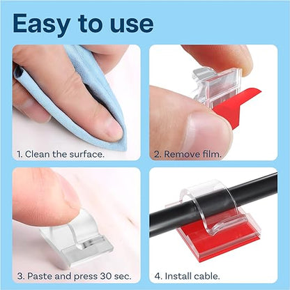 MMOBIEL 60pcs Self Adhesive Cable Clips – Wire Holder Clear Hooks Cord Organizer – Cable Management for Under Desk, Wall, Car, Office, Electrical Wires etc. – Wire Organizers Diameter 0.26 inch