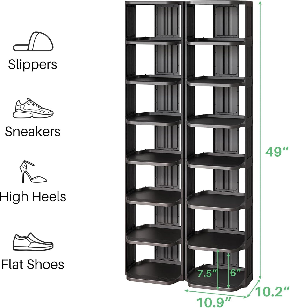 Kitstorack Stackable 16-Tier Shoe Rack for Closet & Entrance - Tall, Narrow, Vertical Shoe Stand - Plastic, Free Standing - Ideal for Small Spaces
