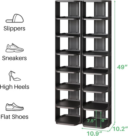 Kitstorack Stackable 16-Tier Shoe Rack for Closet & Entrance - Tall, Narrow, Vertical Shoe Stand - Plastic, Free Standing - Ideal for Small Spaces