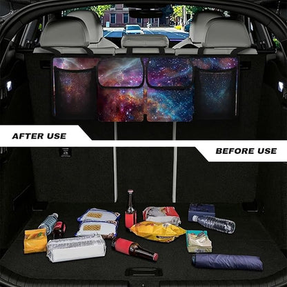 Galaxy Trunk Hanging Organizer, Backseat Bag, Car Interior Accessories with 2 Pockets & 2 Mesh Pouches for Groceries Storage Trunk Space for SUV, Jeep, MPVs