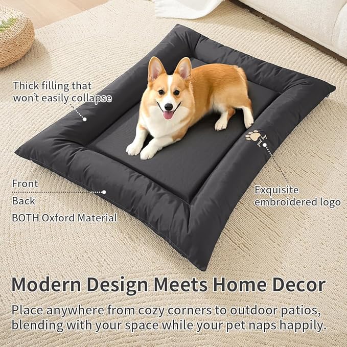SOMAHE Dog Bed for Dog Crate Oxford Puppy Crate Pad Waterproof Pet Beds Outdoor Cage Mat Easy Rinse Black 36×23×3 Inch