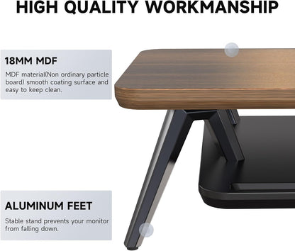 Fenge Dual Monitor Stand, Monitor Stands Riser for 2 monitors, 42.5 Inch Wood Desk Shelf with Storage Organizer and Cable Management for Office Desk Accessories