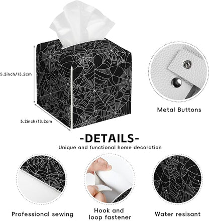 Spider Web Tissue Box Holder,Cube Tissue Box Cover Holder,Leather Facial Paper Organizer Dispenser Home for Bedroom Night Stands,Kitchen,Office and Car,5.2"×5.2"×5.2"
